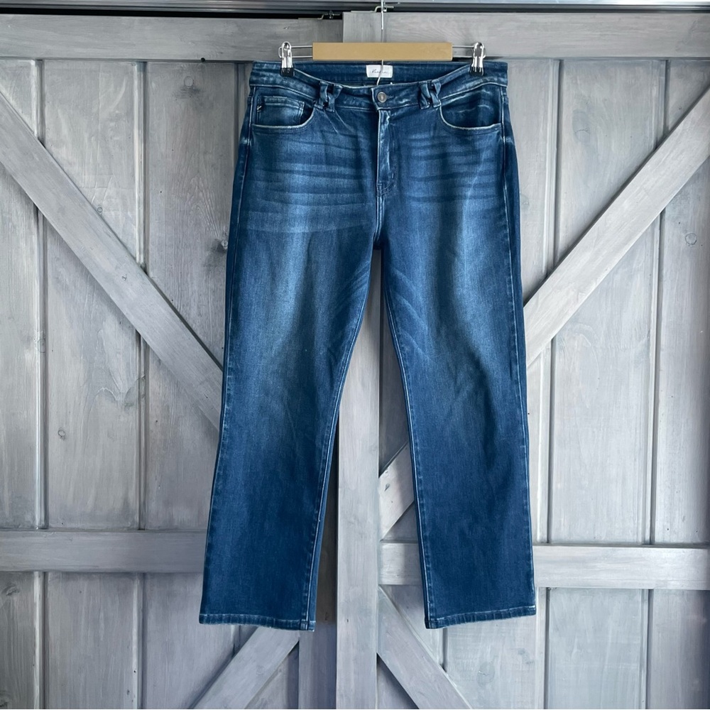 Kancan women’s mid rise slim straight denim jeans Size 13/30 twist belt loops